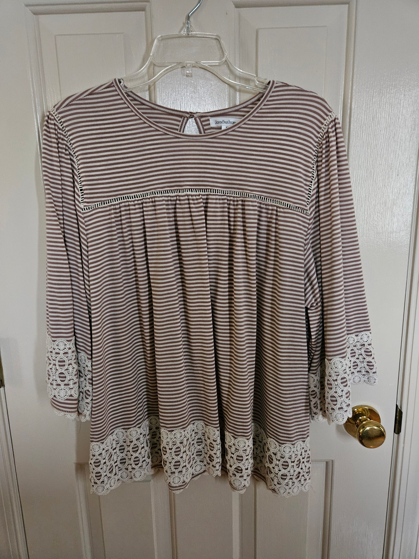 John Paul Richard Brown/white stripe, lace - size X-Large