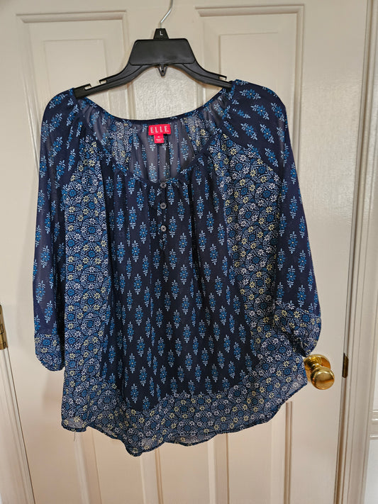 Elle (brand) Sheer navy print - size X-Large