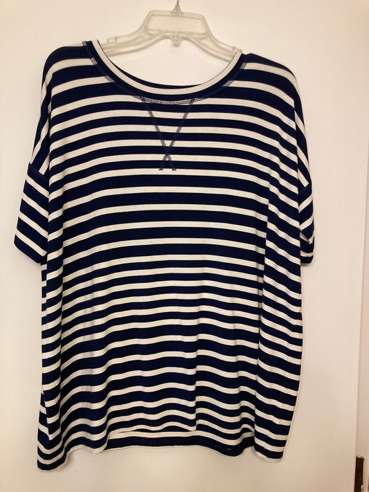 Cabi navy/ off white top Oversized with stripes - size Small