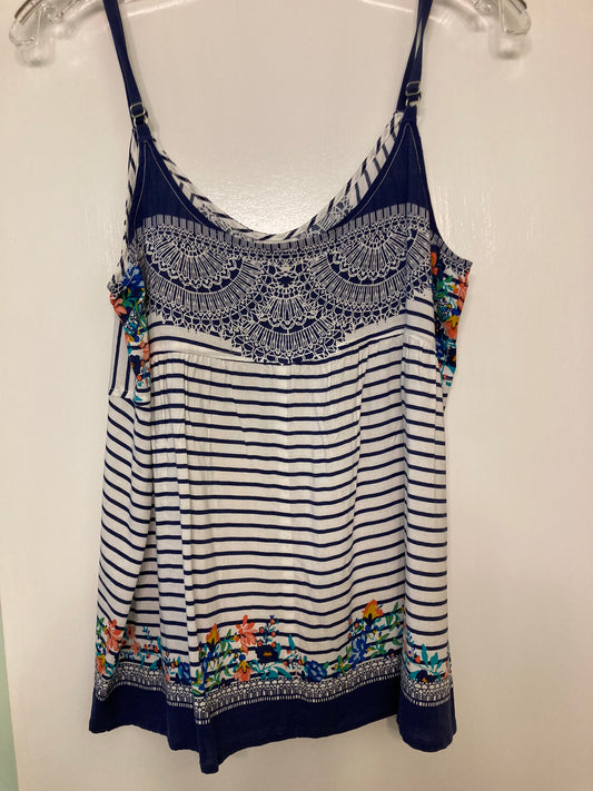 Cabi blue and white Striped tank, flowers - size Medium