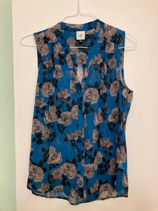 Cabi buttoned down tank Royal blue with black - size Medium