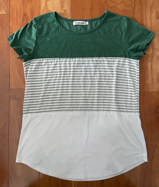 Short sleeve Green, white & grey - size Medium