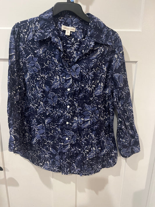 Coldwater Creek blue floral blouse - size Large